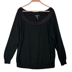 Lauren Ralph Lauren Black Silk Cashmere Blend Sweater Plus Sz 3X Metallic Neck